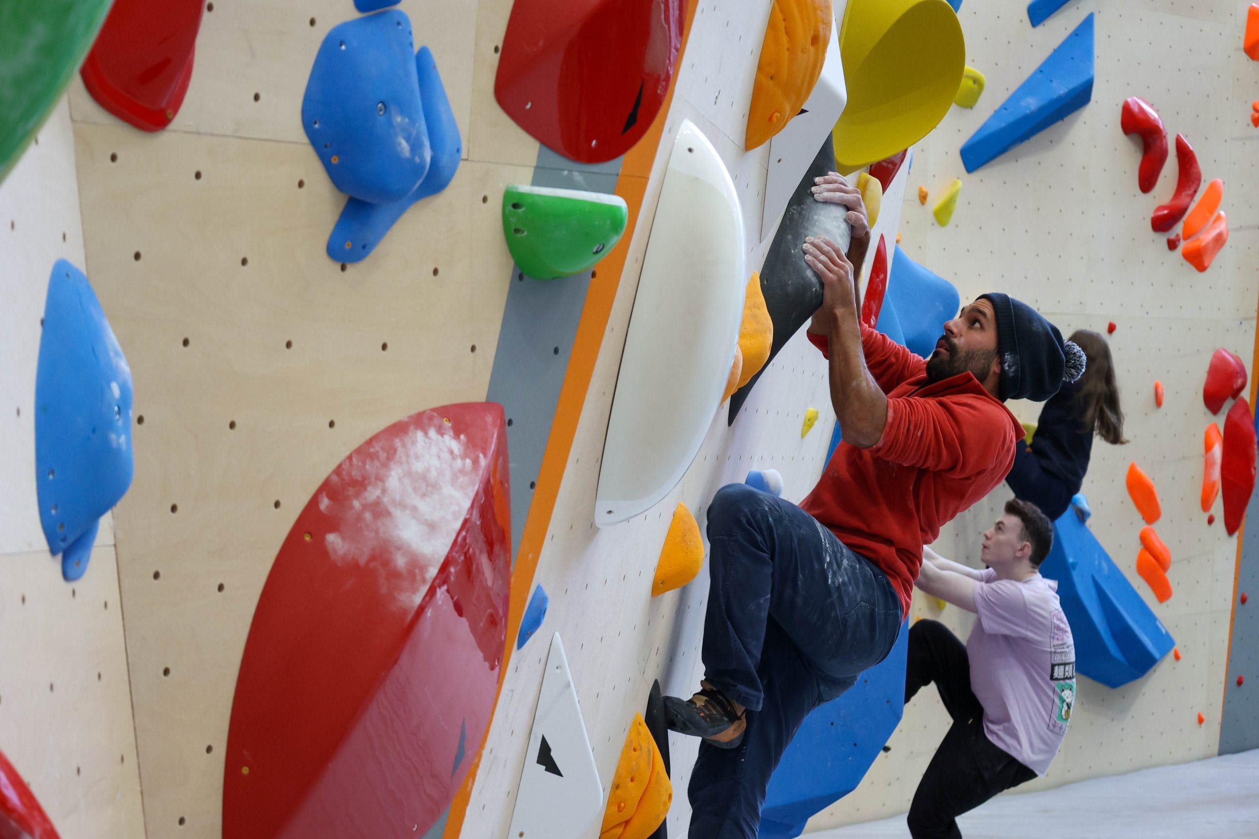 Climber on new bouldering facilities at EICA, Ratho.